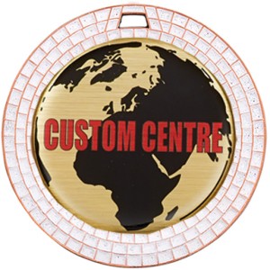 SILVER 70MM - WHITE GEMSTONE CUSTOM CENTRE DOMED MEDAL **SPARKLE**